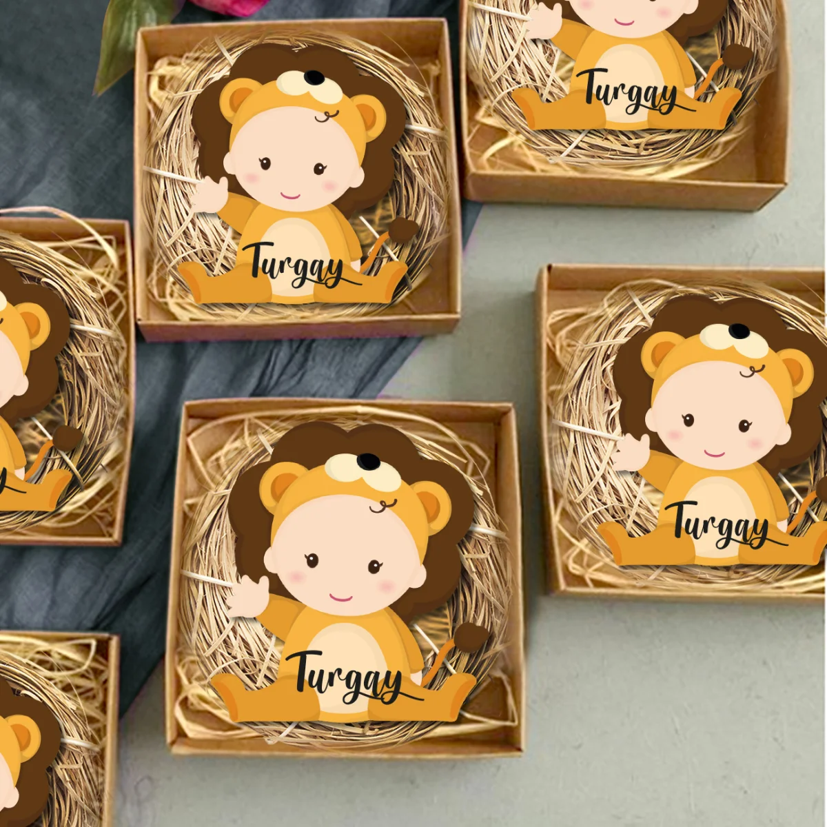 Orman Hayvanları Bebek Magneti | Turuncu Yok Desenli