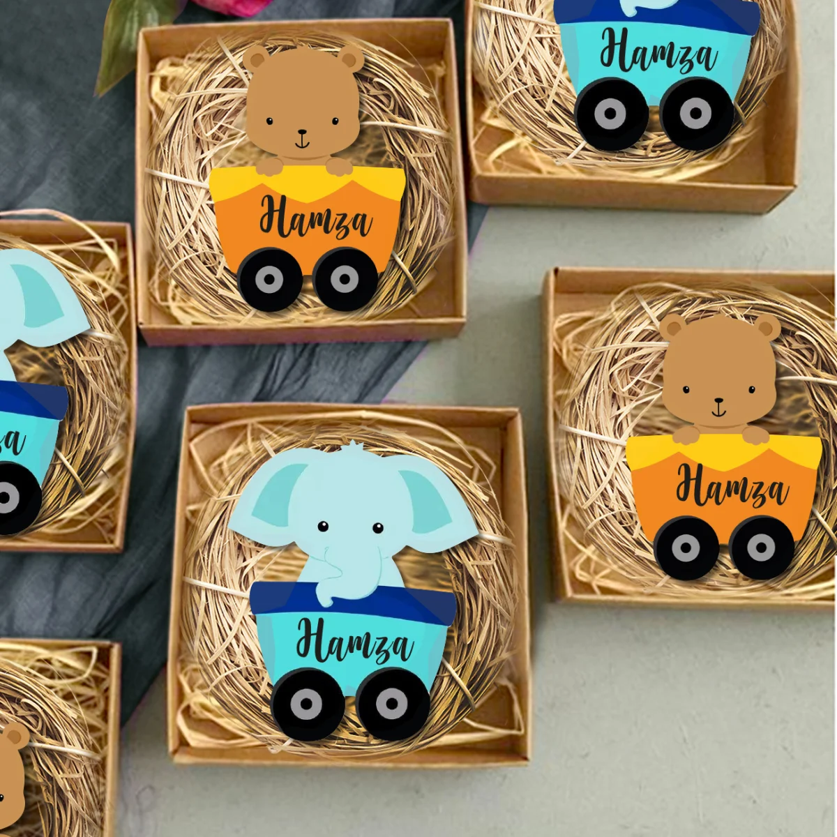 Orman Hayvanları Bebek Magneti | Mavi ayı, fil Desenli