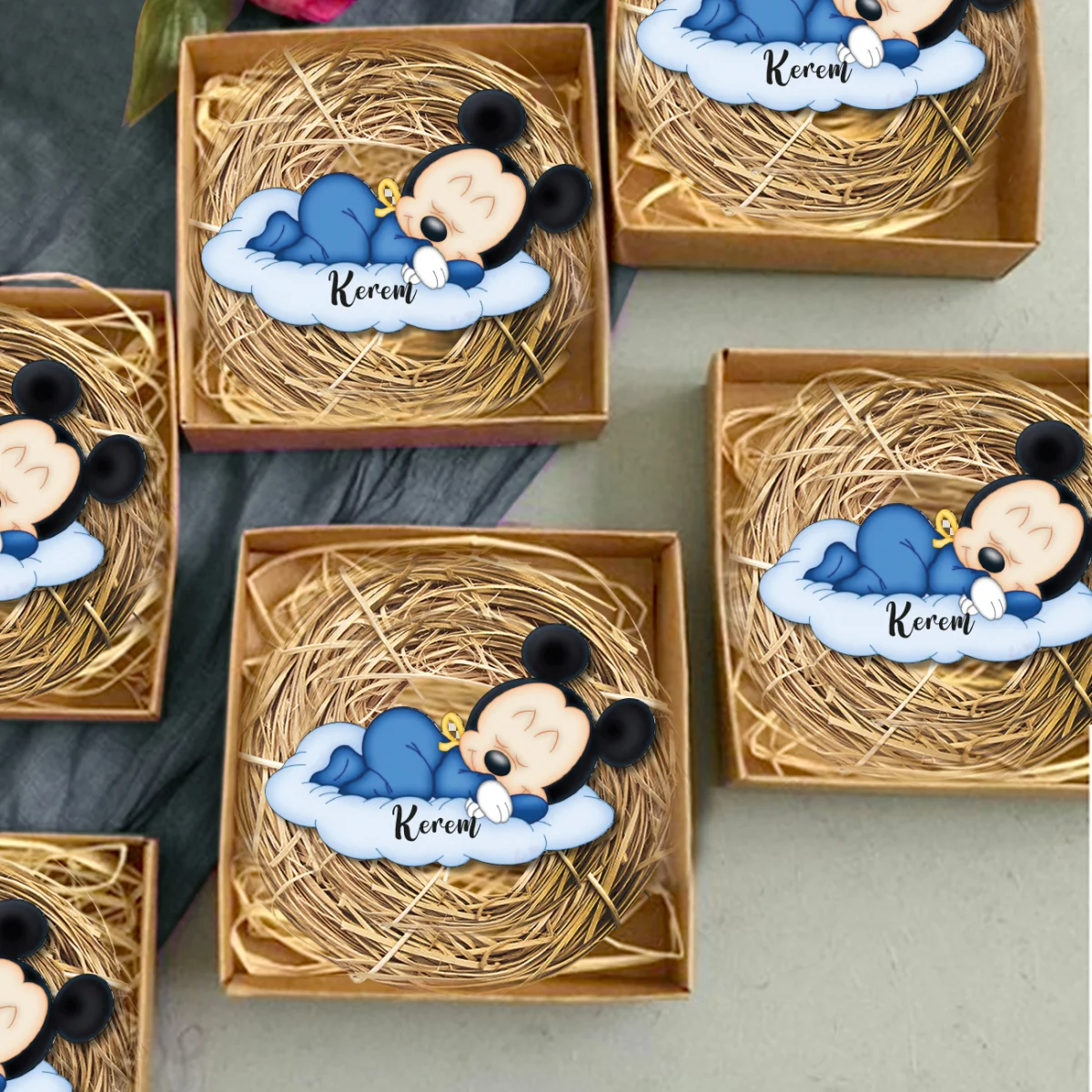 Bebek Mickey Mouse Bebek Magneti | Mavi Bulut, emzik Desenli