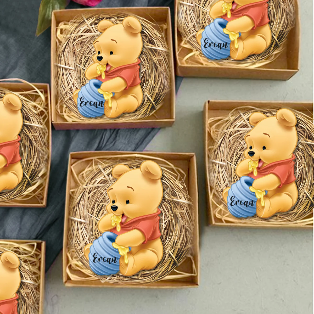 Winnie the Pooh Bebek Magneti | Mavi bal, bal kavanozu Desenli