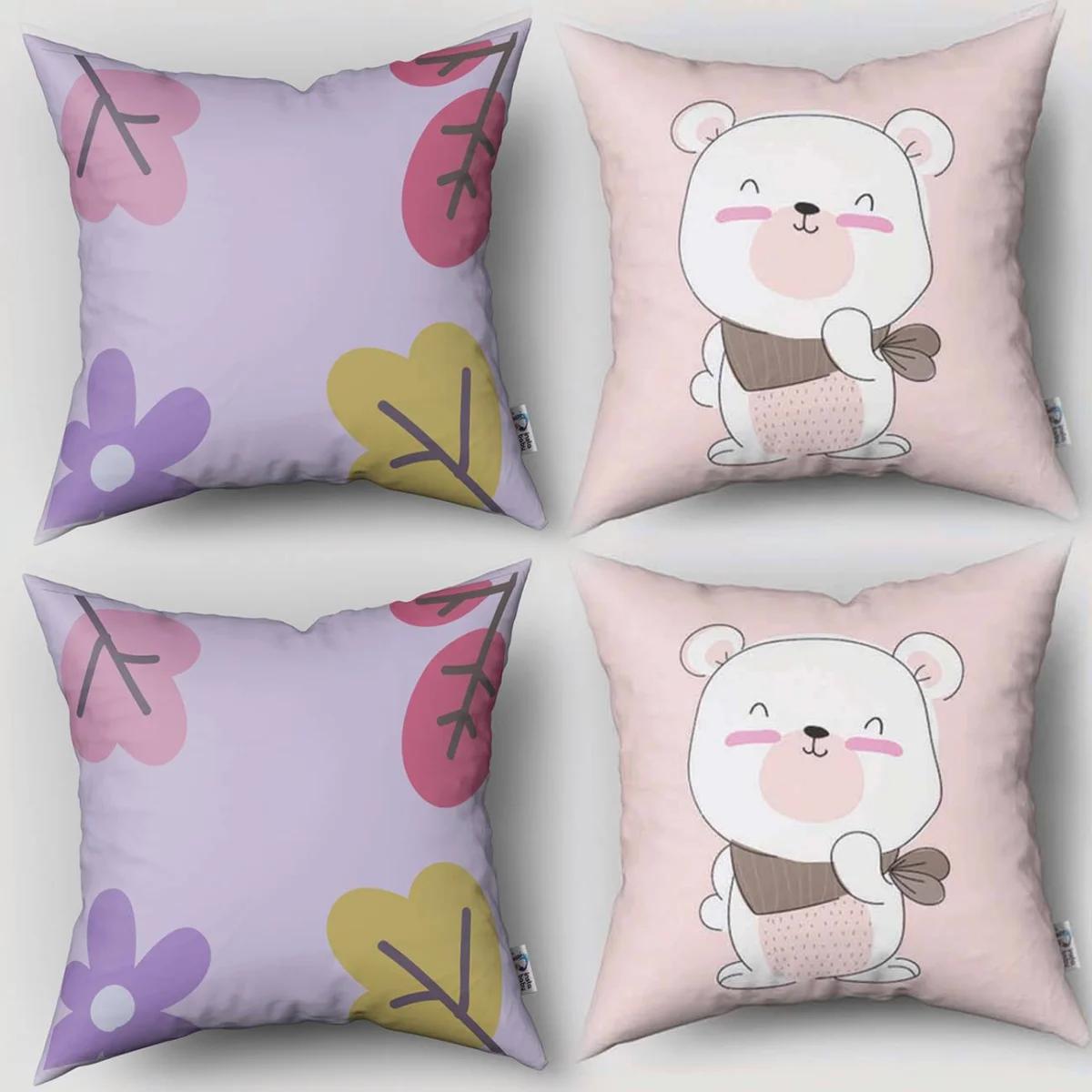 Ayı 4lü Kırlent | Yeşil Ayılar, yıldızlar Desenli