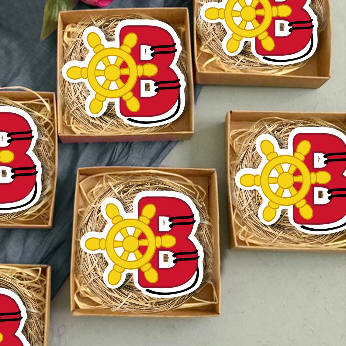 Deniz Teması Bebek Magneti | Kırmızı Gemi direksiyonu, tekne Desenli