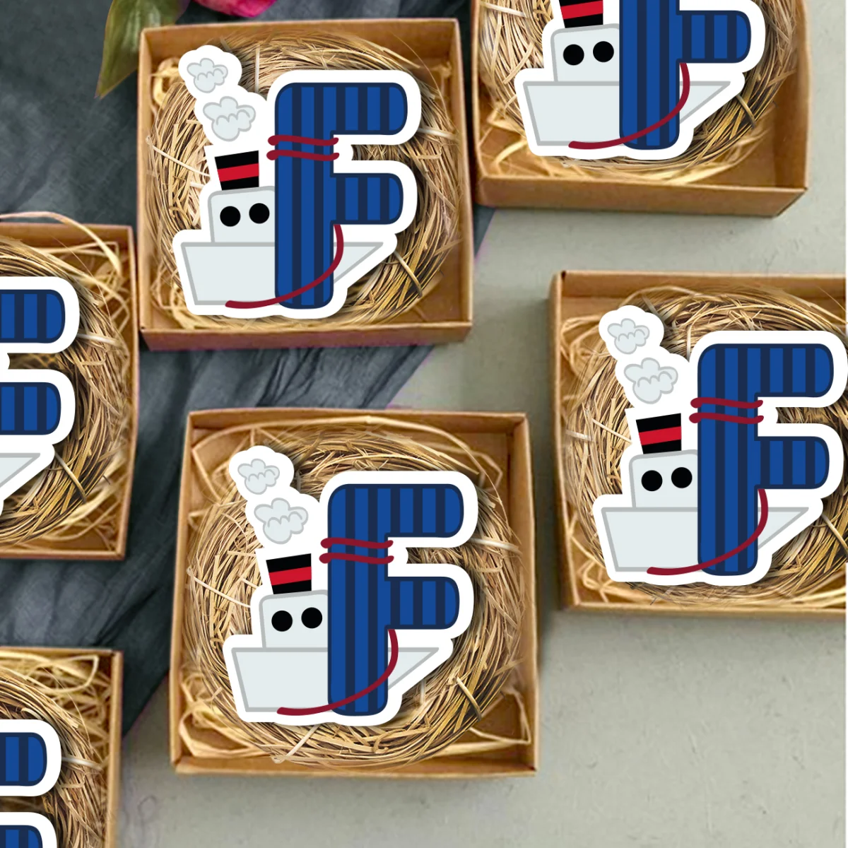 Denizci Bebek Magneti | Mavi duman, ip Desenli