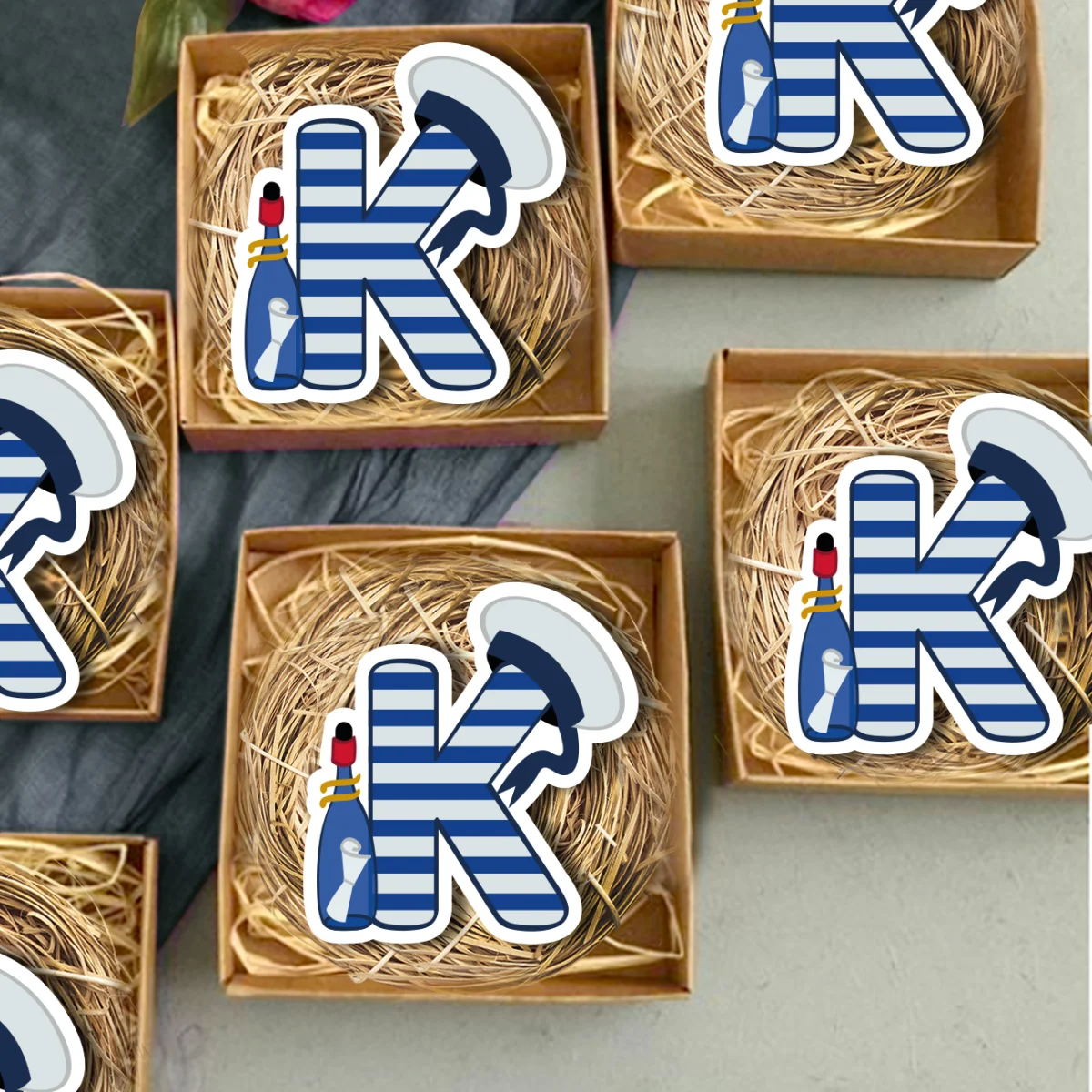 Denizci Bebek Magneti | Mavi Yatay çizgili, denizci şapkası Desenli