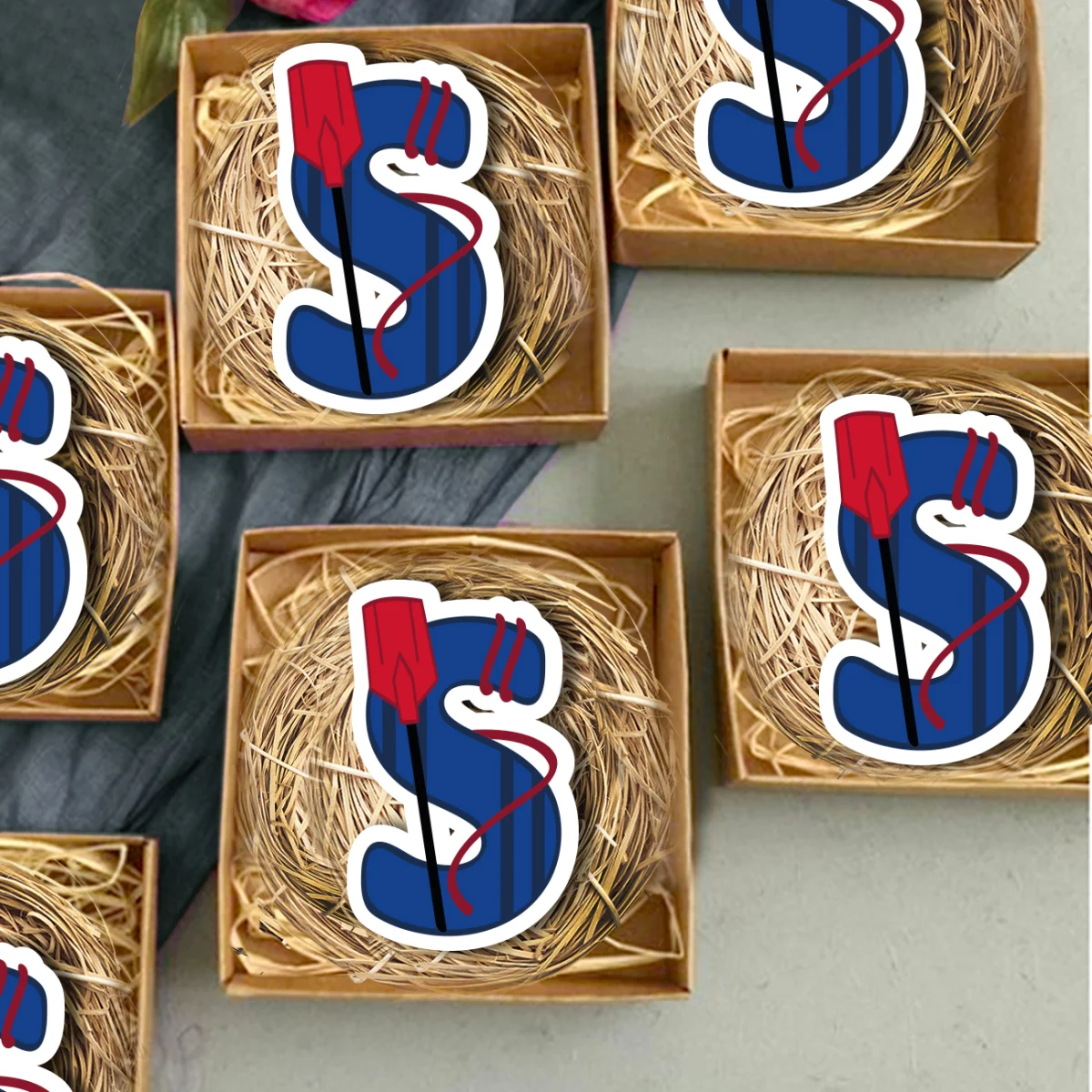 Denizci Bebek Magneti | Mavi dikey çizgili, kürek Desenli