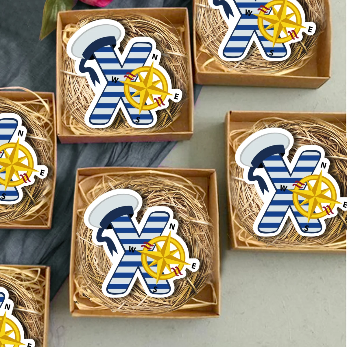 Denizci Bebek Magneti | Mavi, Beyaz Çizgili, denizci şapkası Desenli