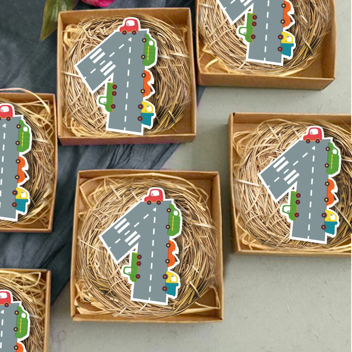 Araba/Araçlar Bebek Magneti | Gri Yol, araba Desenli