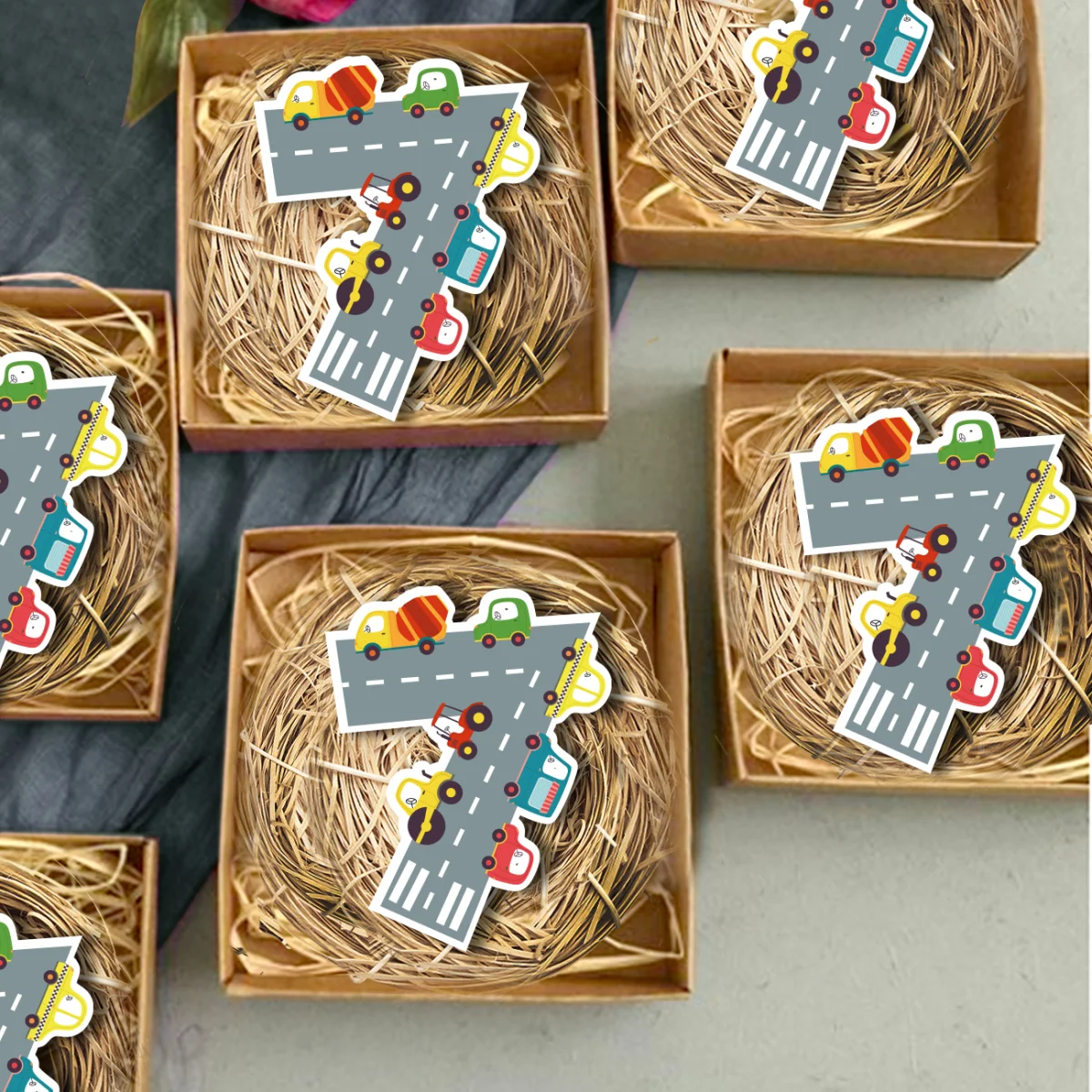 Taşıtlar Bebek Magneti | Gri Sayı 7, yol şeritleri Desenli