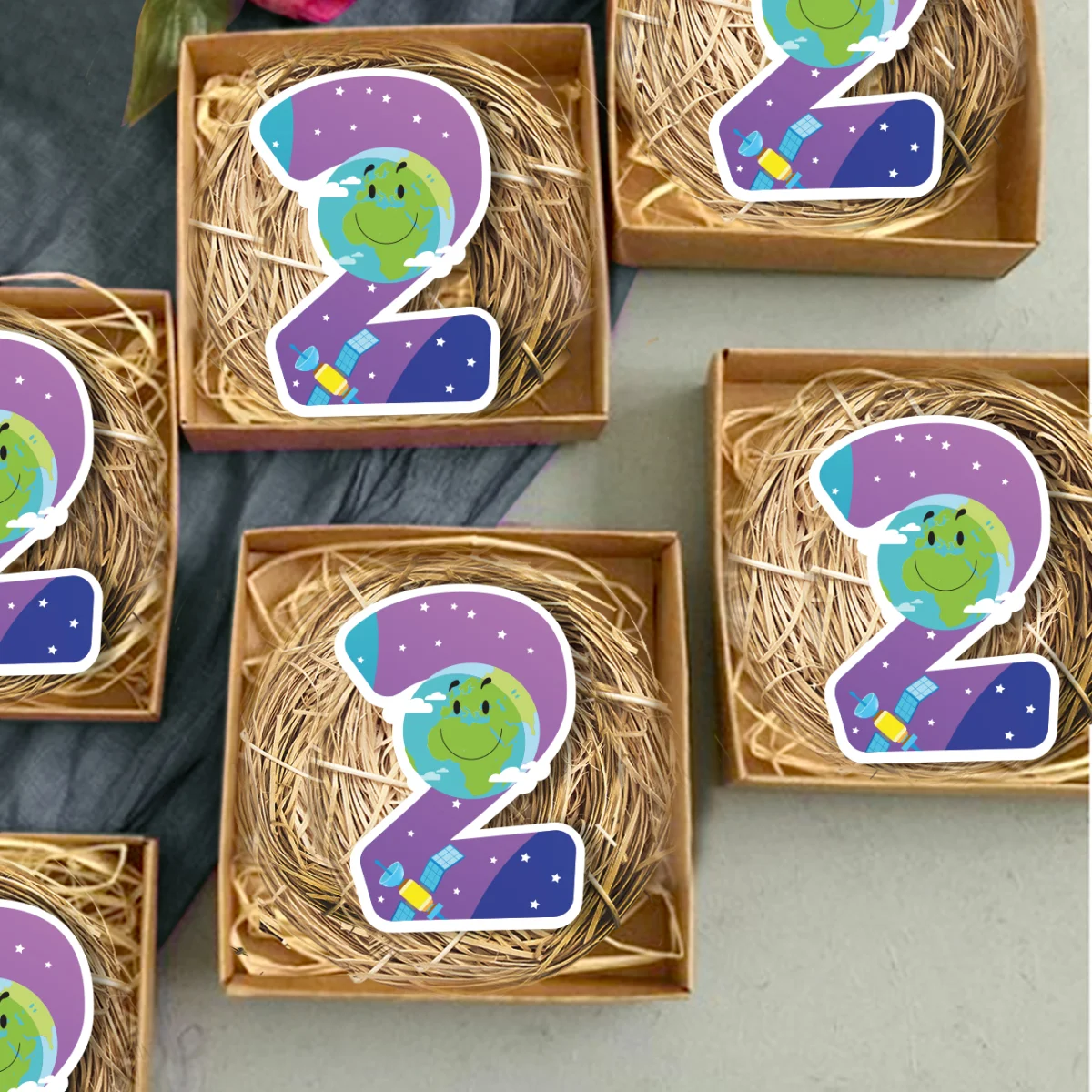 Uzay Bebek Magneti | Mor yıldız, bulut Desenli