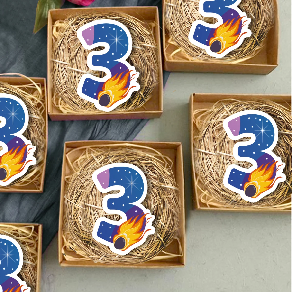 Uzay Bebek Magneti | Mavi yıldızlar, kuyruklu yıldız Desenli