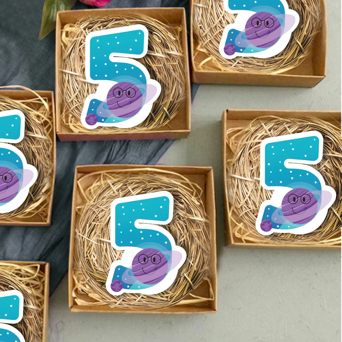 Uzay Bebek Magneti | Mavi yıldız, gezegen Desenli