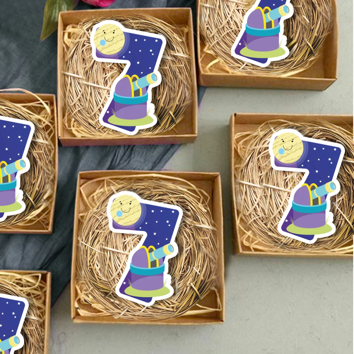 Uzay Bebek Magneti | Mavi yıldız, ay Desenli