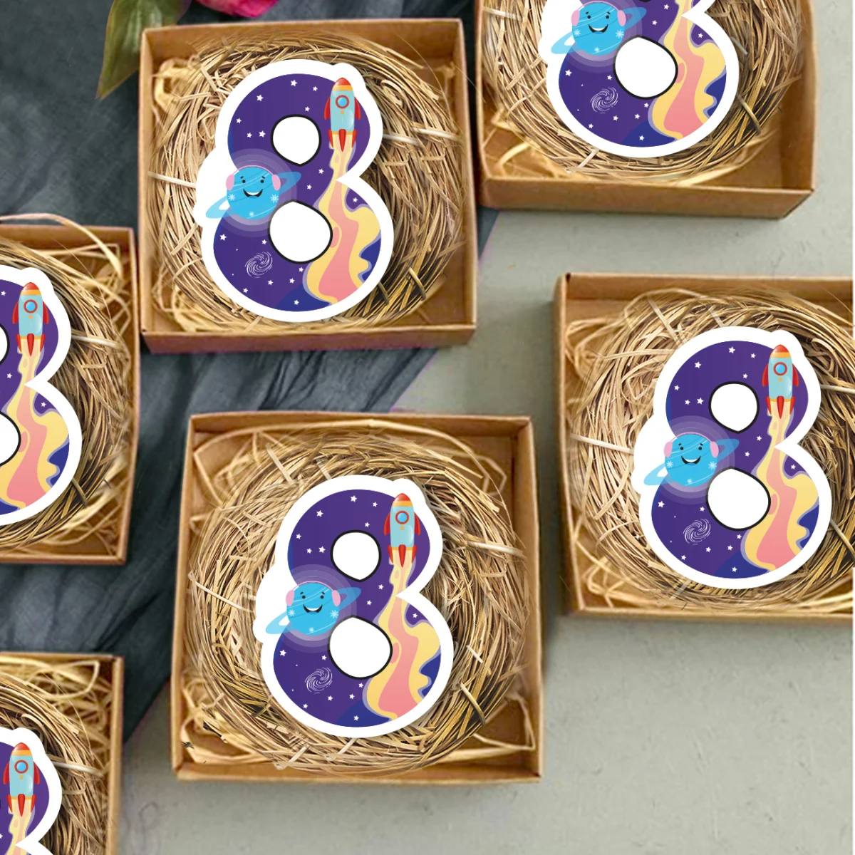 Uzay Bebek Magneti | Mor roket, yıldız Desenli