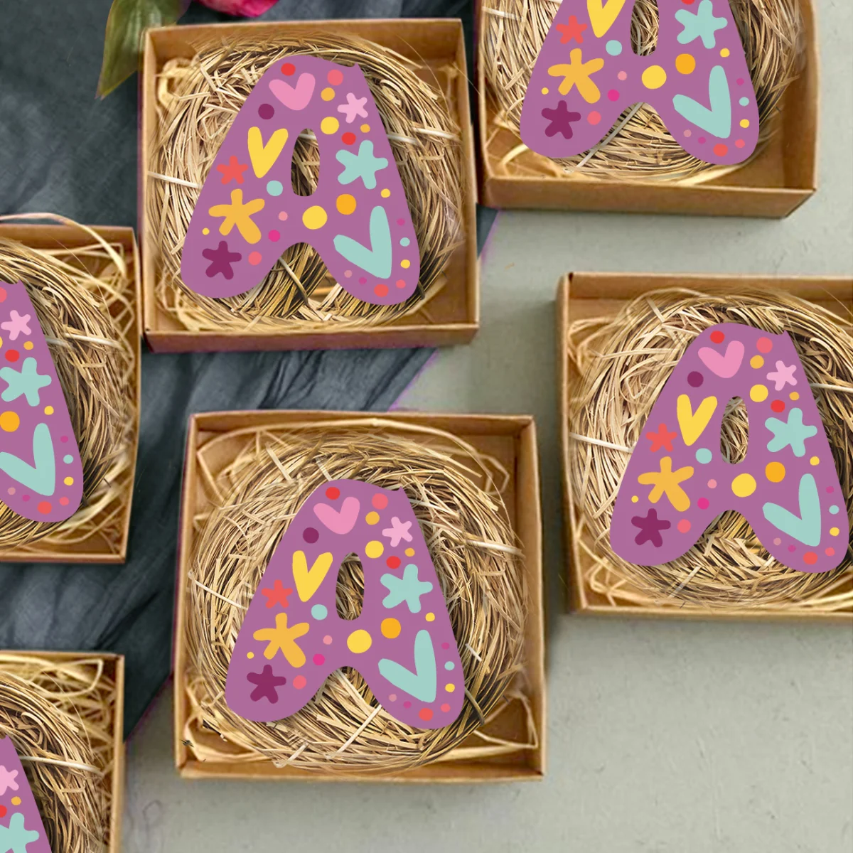 Kalpler ve Yıldızlar Bebek Magneti | Mor kalpler, yıldızlar Desenli