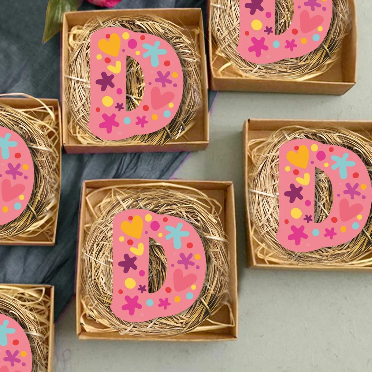 Sevimli Şekiller Bebek Magneti | Pembe Kalpler, yıldızlar Desenli