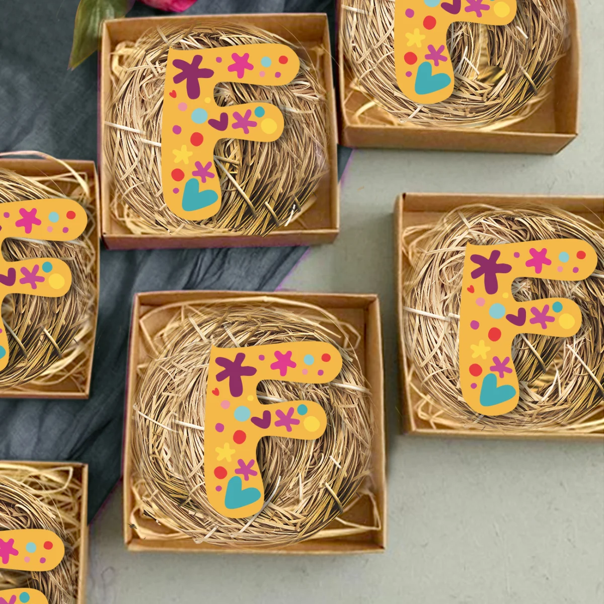 Harf Bebek Magneti | Sarı yıldız, kalp Desenli