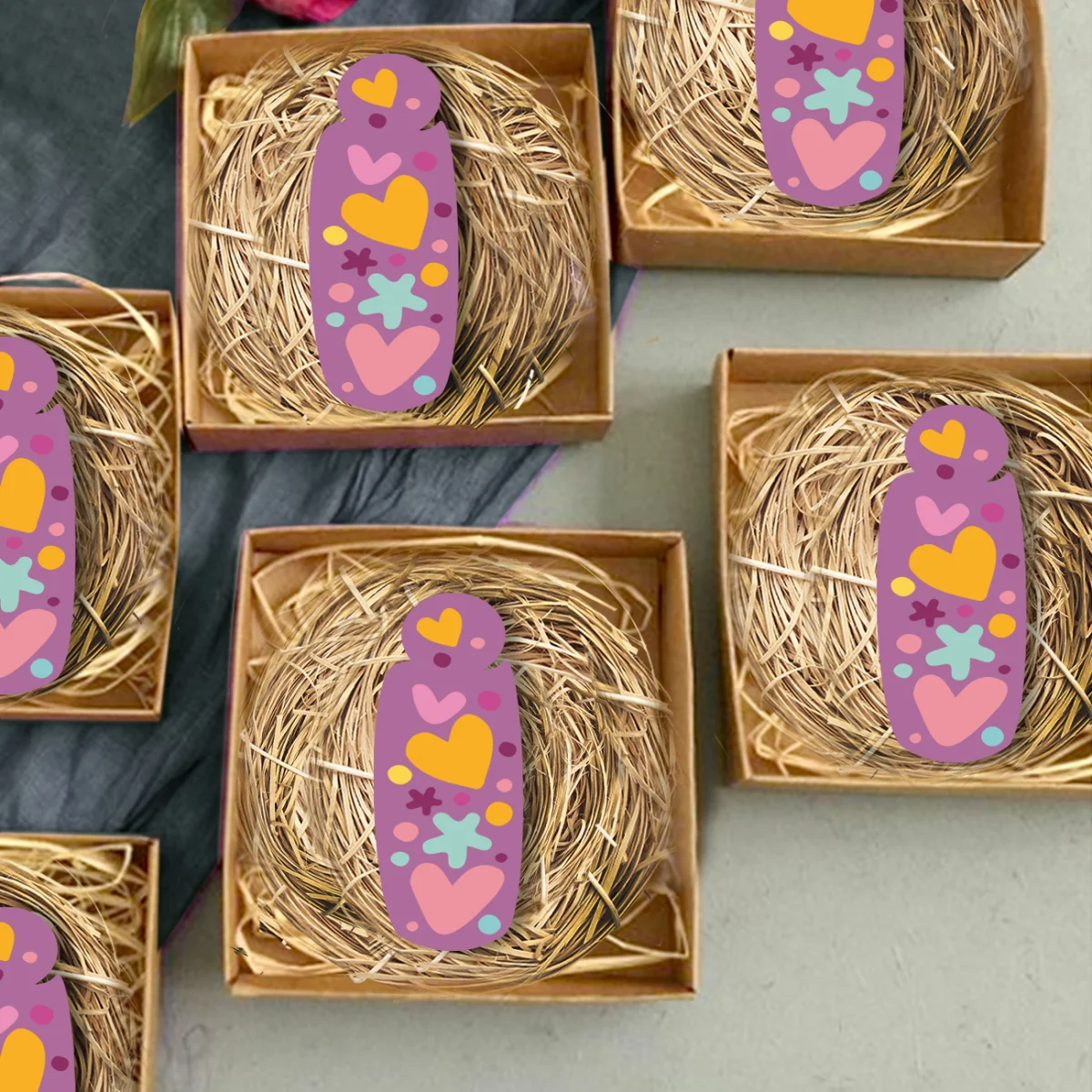 Kalpler Bebek Magneti | Mor kalpler, deniz yıldızı Desenli