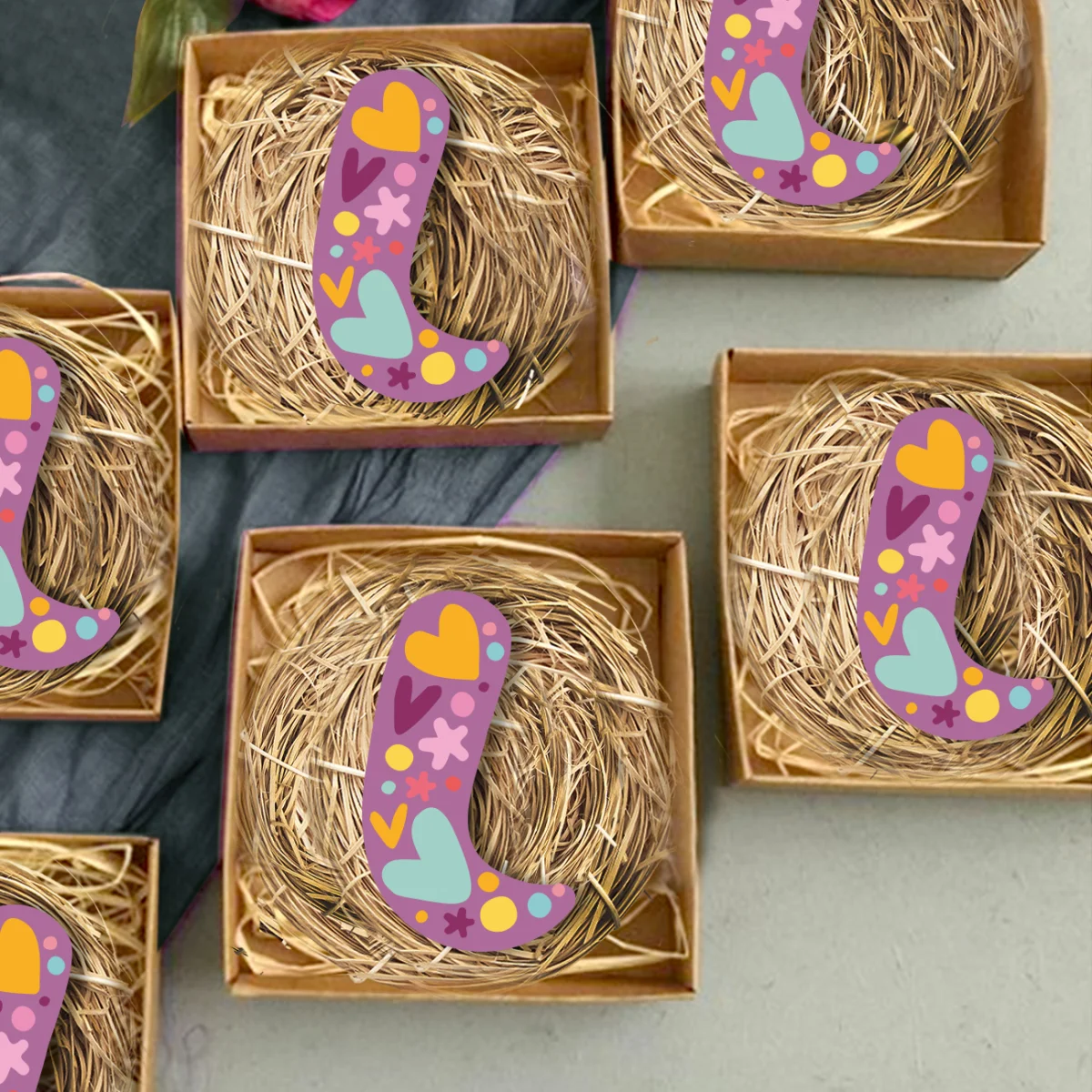 Bebek Botu Bebek Magneti | Mor kalpler, yıldızlar Desenli