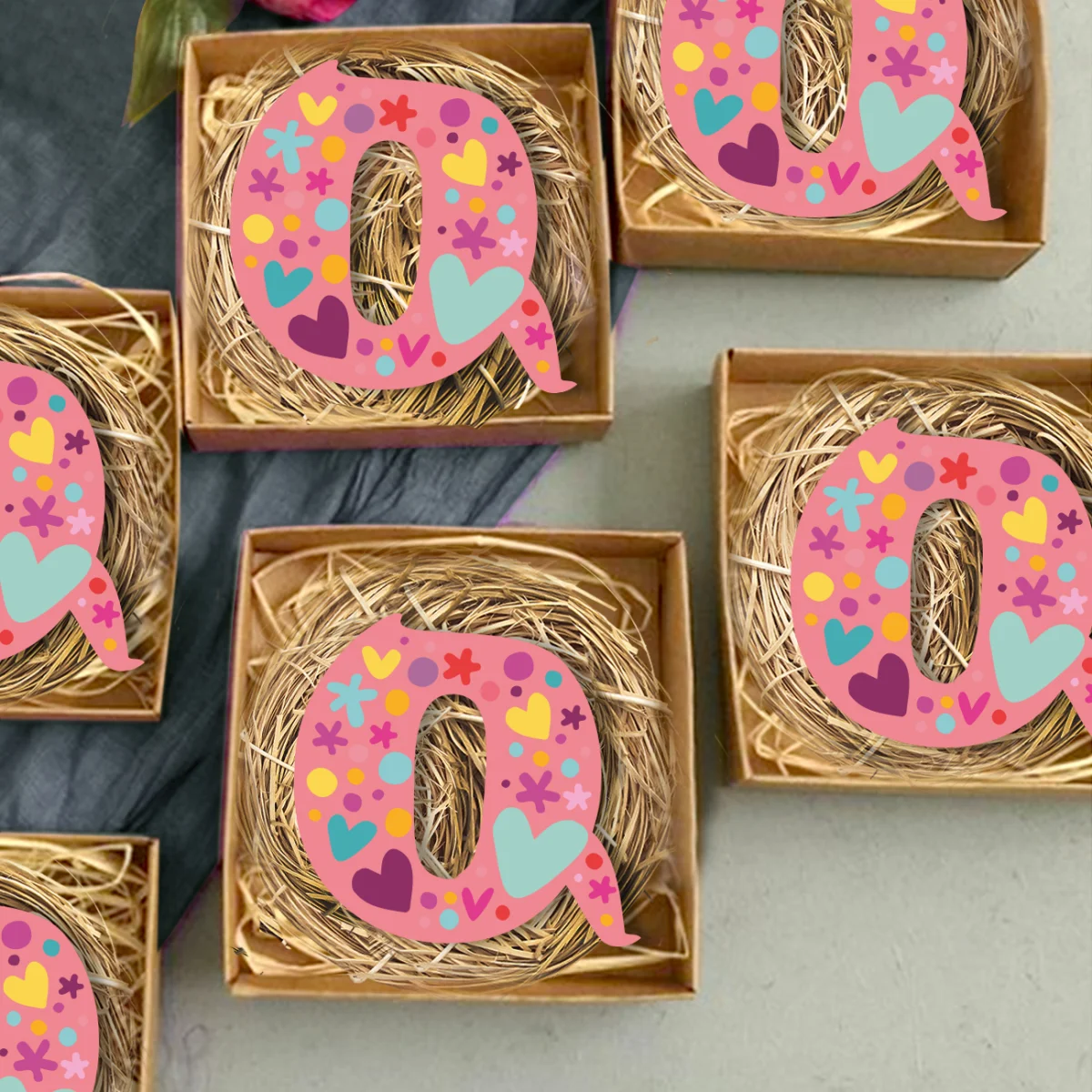 Neşeli Desenler Bebek Magneti | Pembe kalpler, yıldızlar Desenli