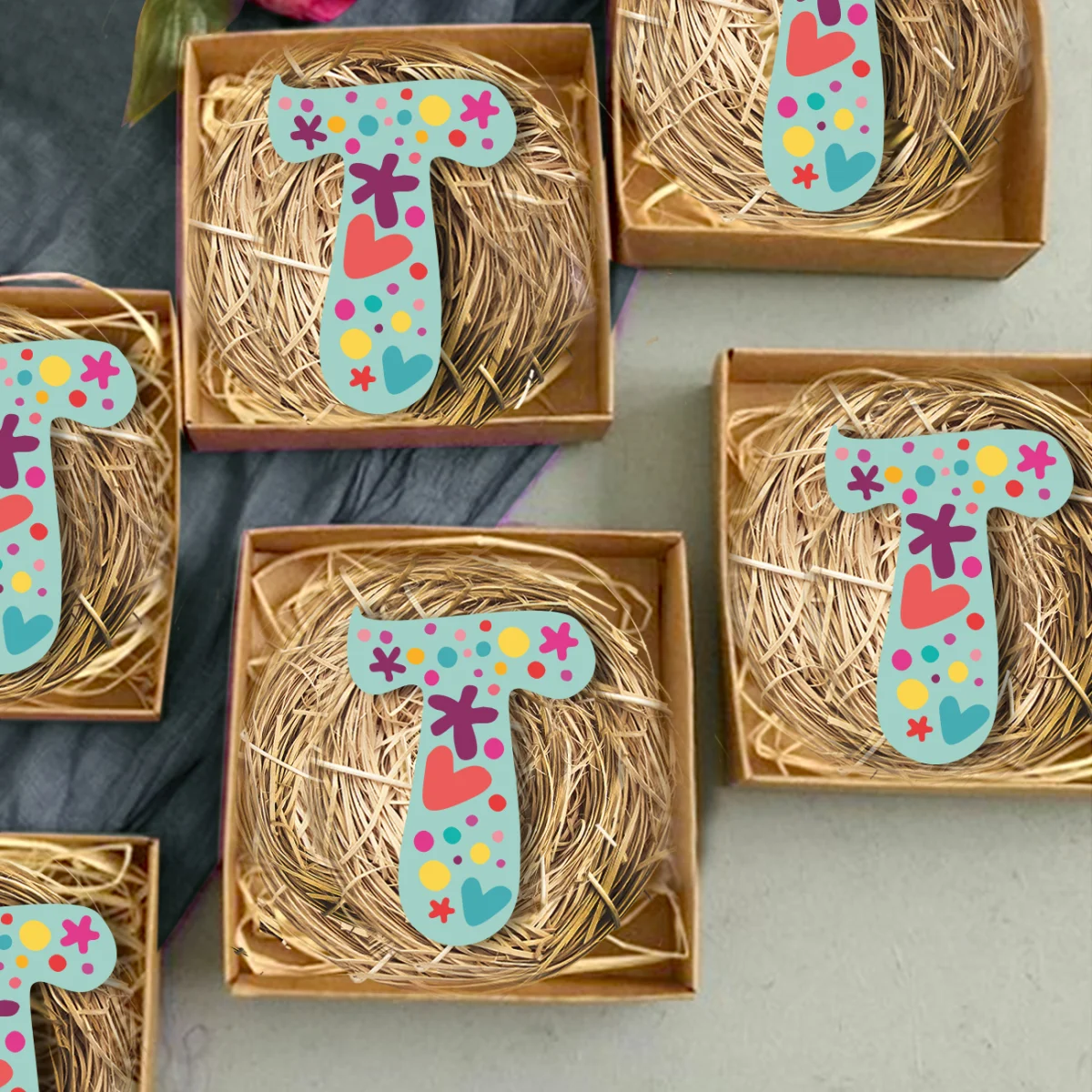 Kalpler ve yıldızlar Bebek Magneti | Açık Mavi kalpler, yıldızlar Desenli