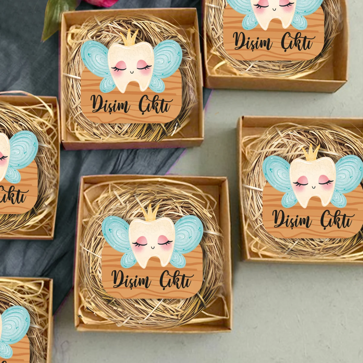 Diş Perisi Bebek Magneti | Mavi Kanatlı diş, taç Desenli