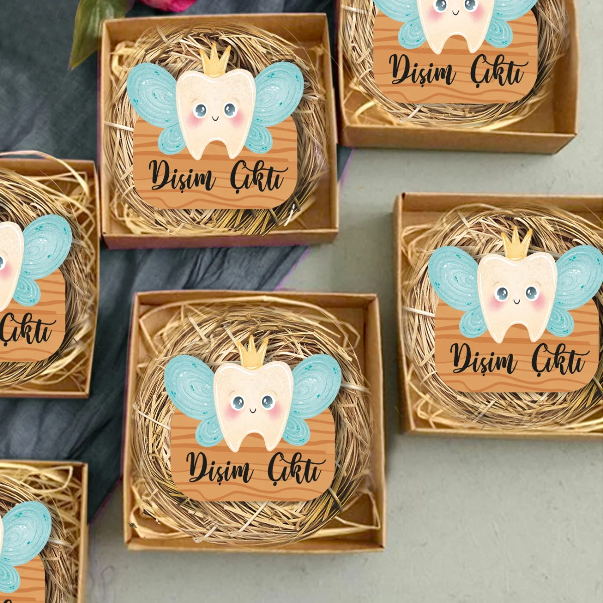 Diş Perisi Bebek Magneti | Mavi Kanatlı diş, taç Desenli