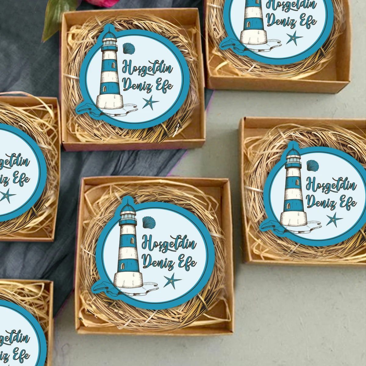 Deniz Feneri Bebek Magneti | Mavi deniz feneri, deniz kabuğu Desenli