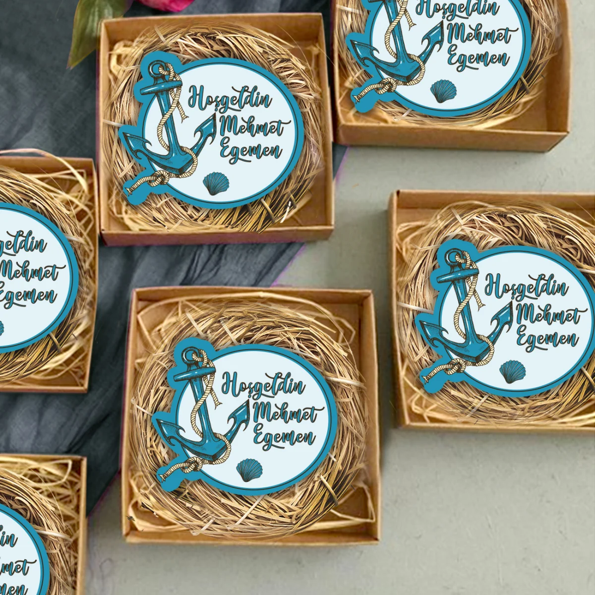 Denizci, Çapa Bebek Magneti | Mavi Çapa, ip Desenli