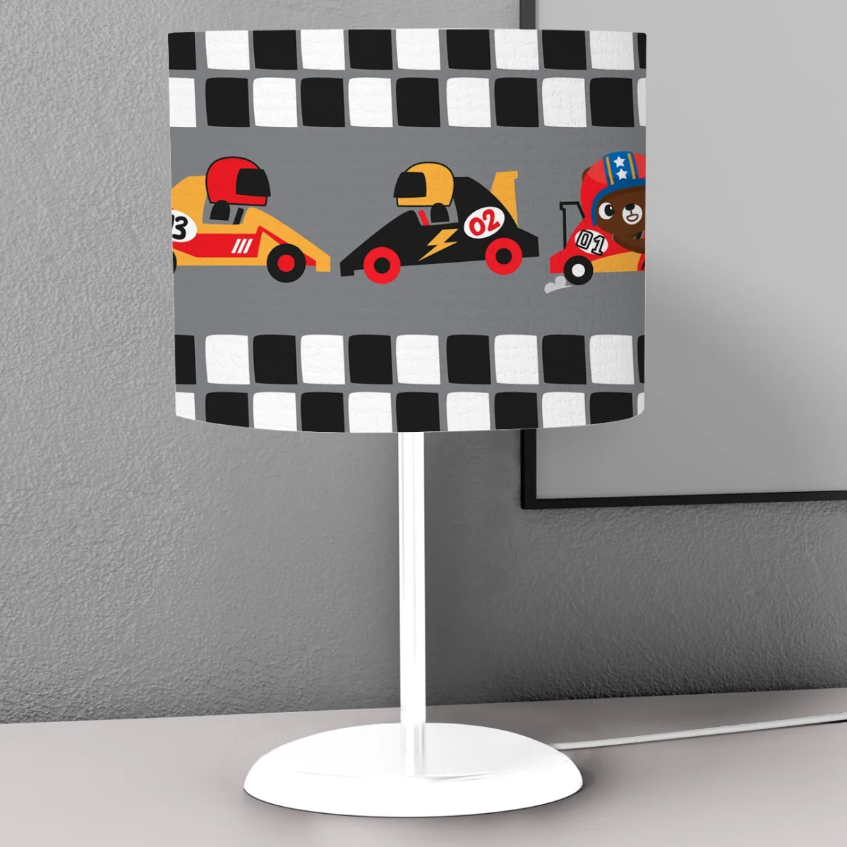 Go-kart yarışı Abajur | Gri Yarış pisti, ağaçlar Desenli