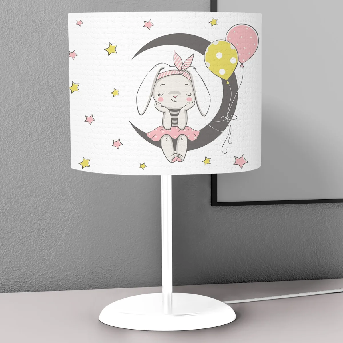 Tavşan Abajur | Beyaz ay, yıldızlar Desenli