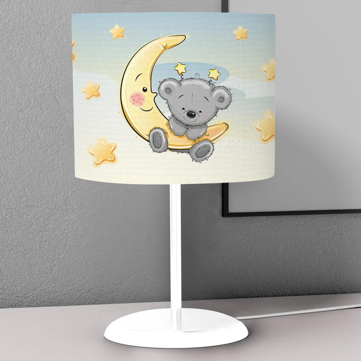 Ayda Ayıcık Abajur | Beyaz yıldız, bulut Desenli