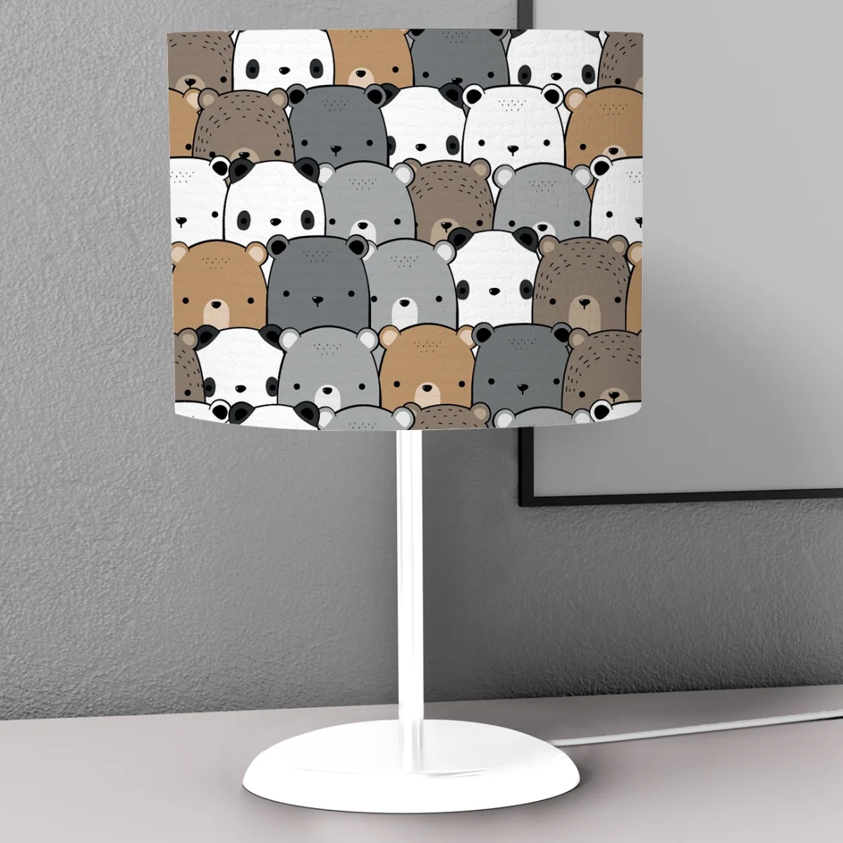 Ayılar Abajur | Beyaz çizgili, kalpler Desenli