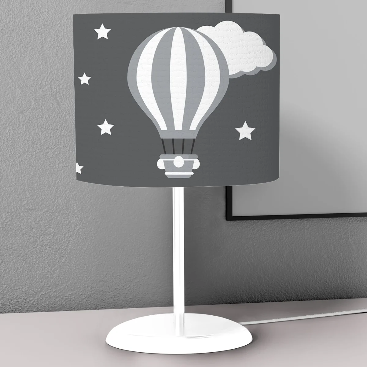Sıcak Hava Balonları Abajur | Gri yıldız, bulut Desenli
