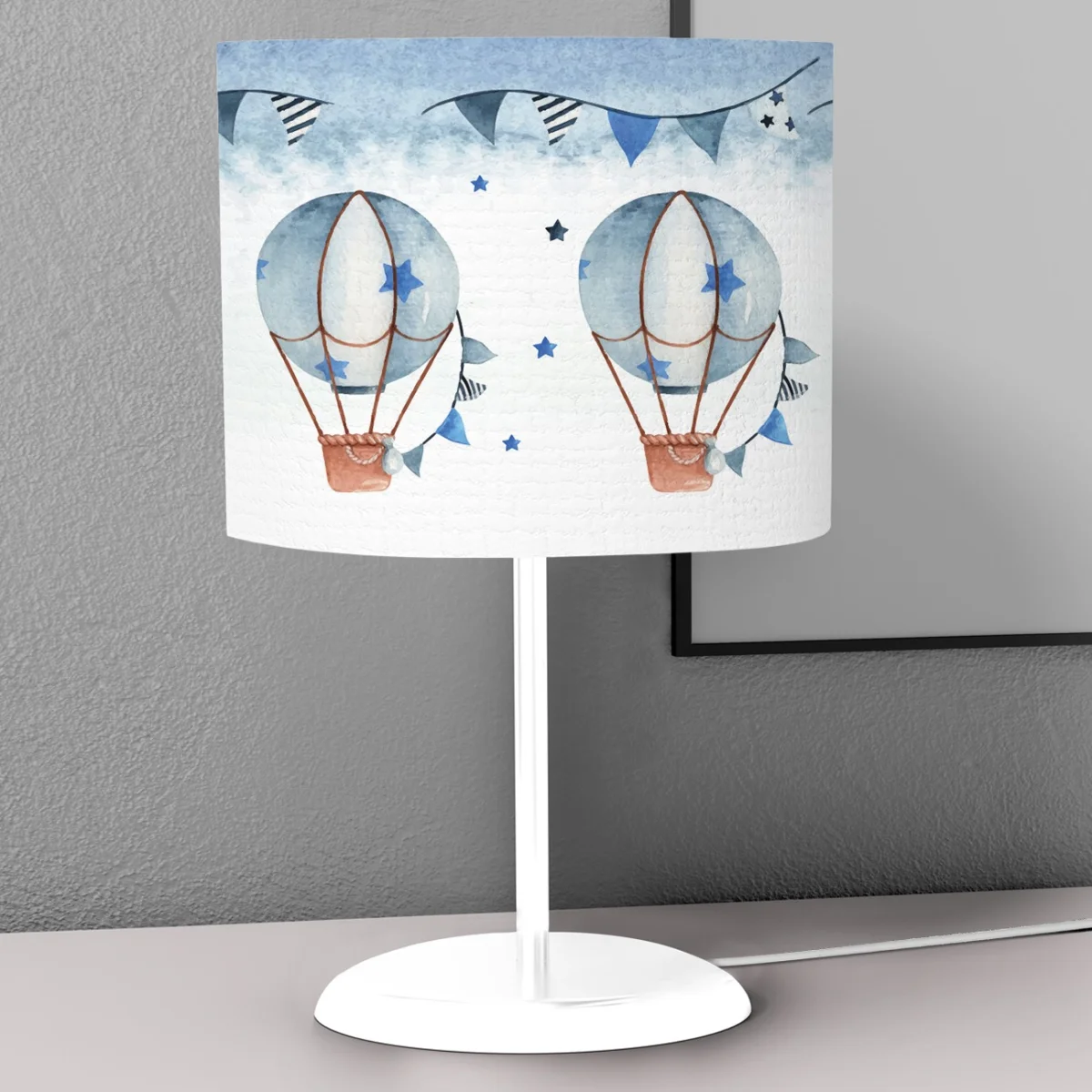 Sıcak hava balonu Abajur | Beyaz yıldız, bulut Desenli