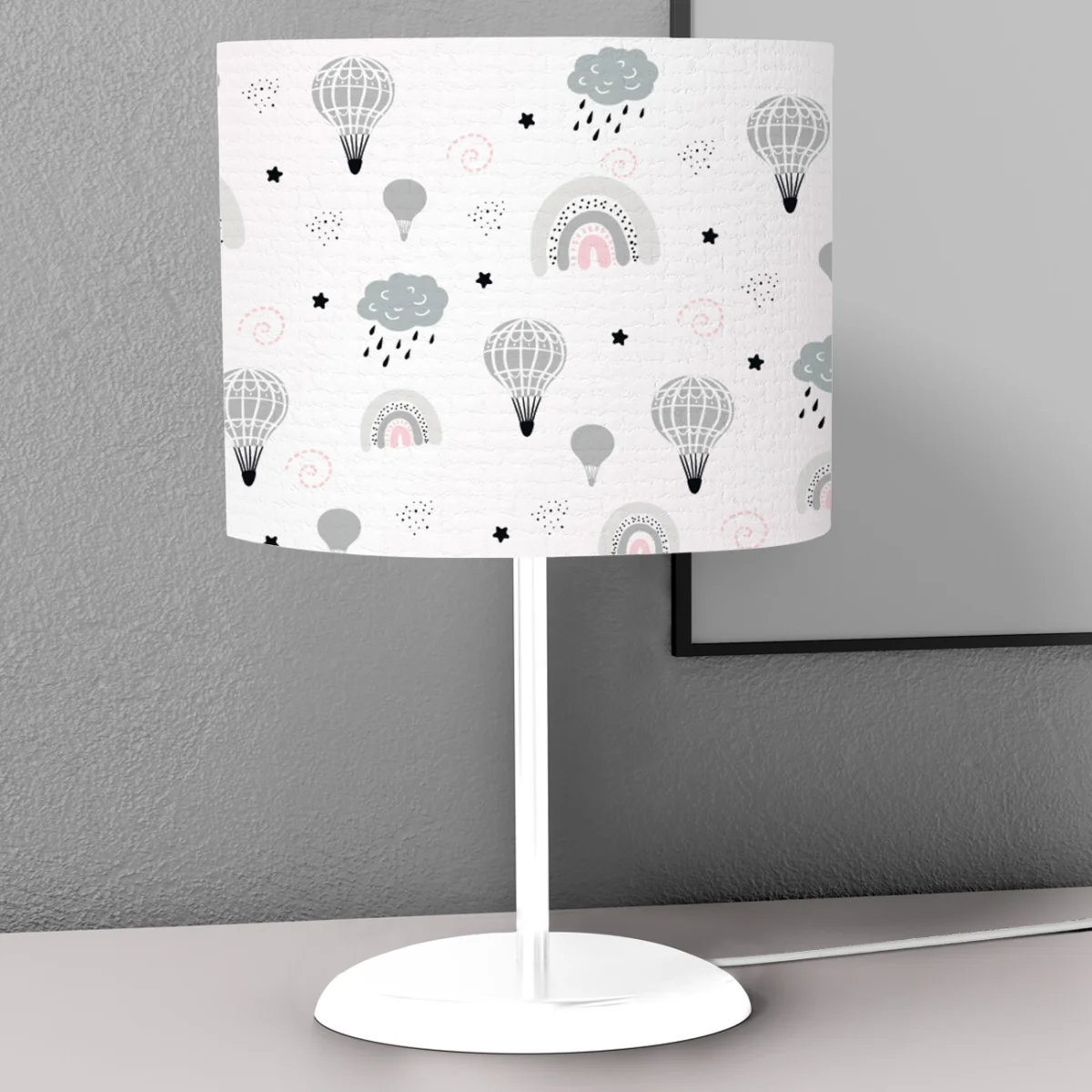 Uçan balina Abajur | Beyaz Sıcak hava balonu, gökkuşağı Desenli