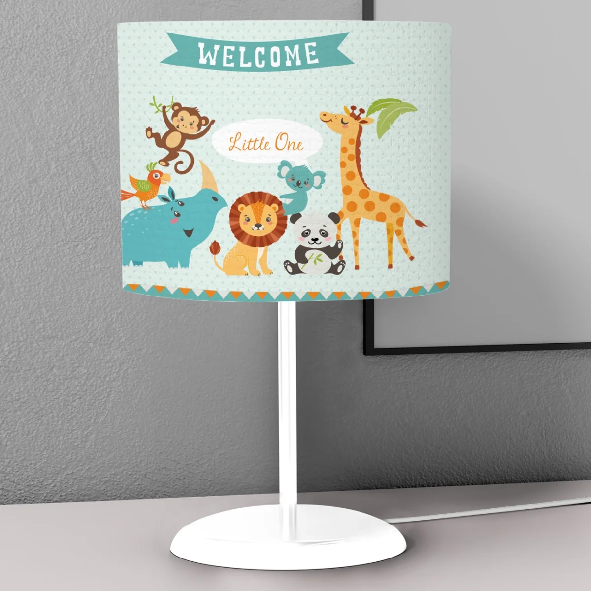 Orman Hayvanları Abajur | Açık Mavi Küçük puantiyeler, konuşma balonları Desenli