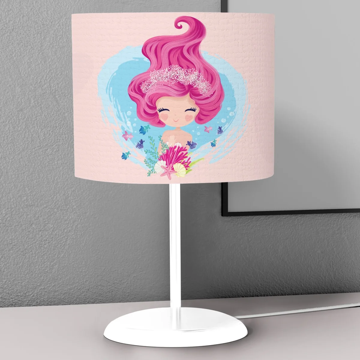 Deniz Kızı Abajur | Pembe Mercan, deniz kabukları Desenli