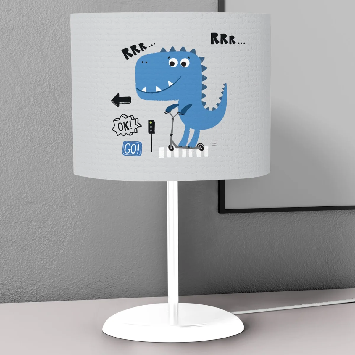 Dinozor Abajur | Gri scooter, trafik ışığı Desenli