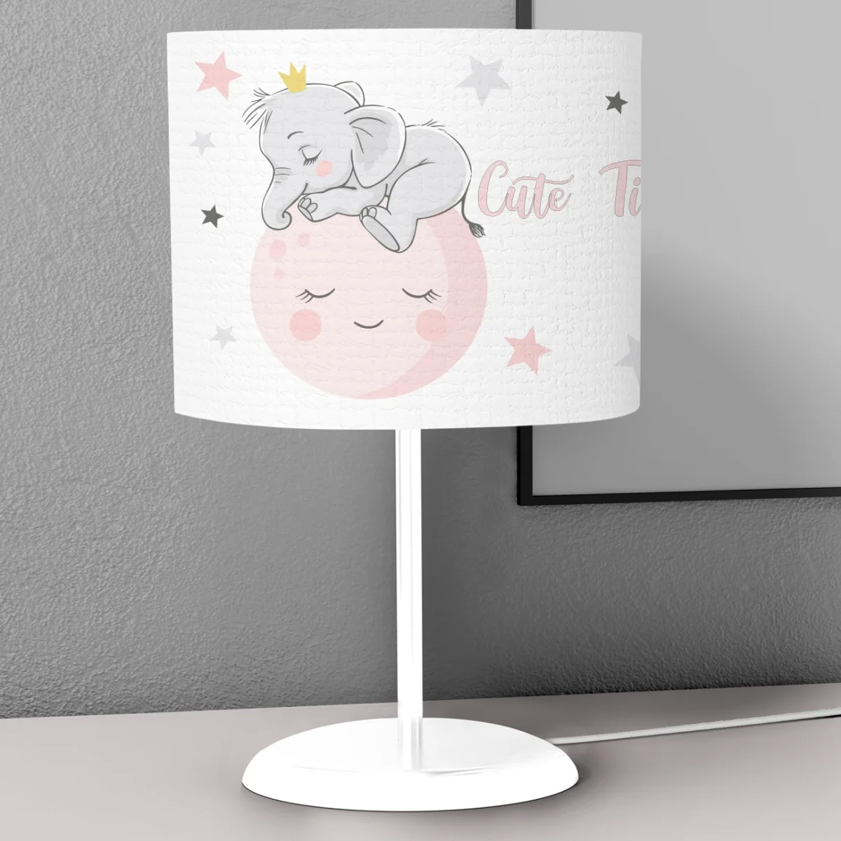 Uyuyan Fil, Ay Abajur | Beyaz yıldızlar, ay Desenli