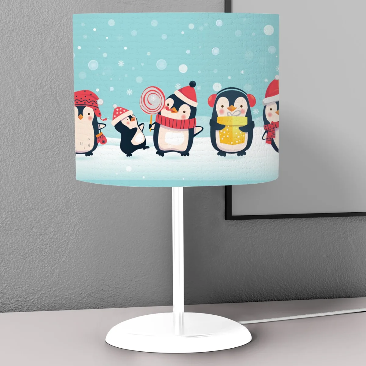 Penguen Abajur | Mavi Kar taneleri, kar Desenli