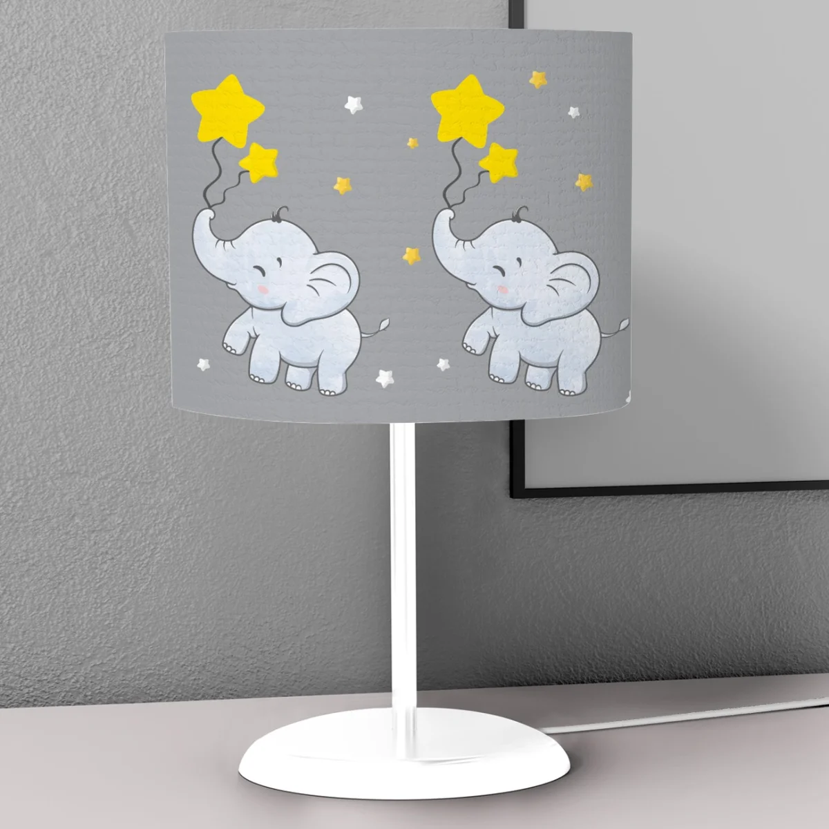 Fil Abajur | Gri yıldızlar, yıldız balonlar Desenli