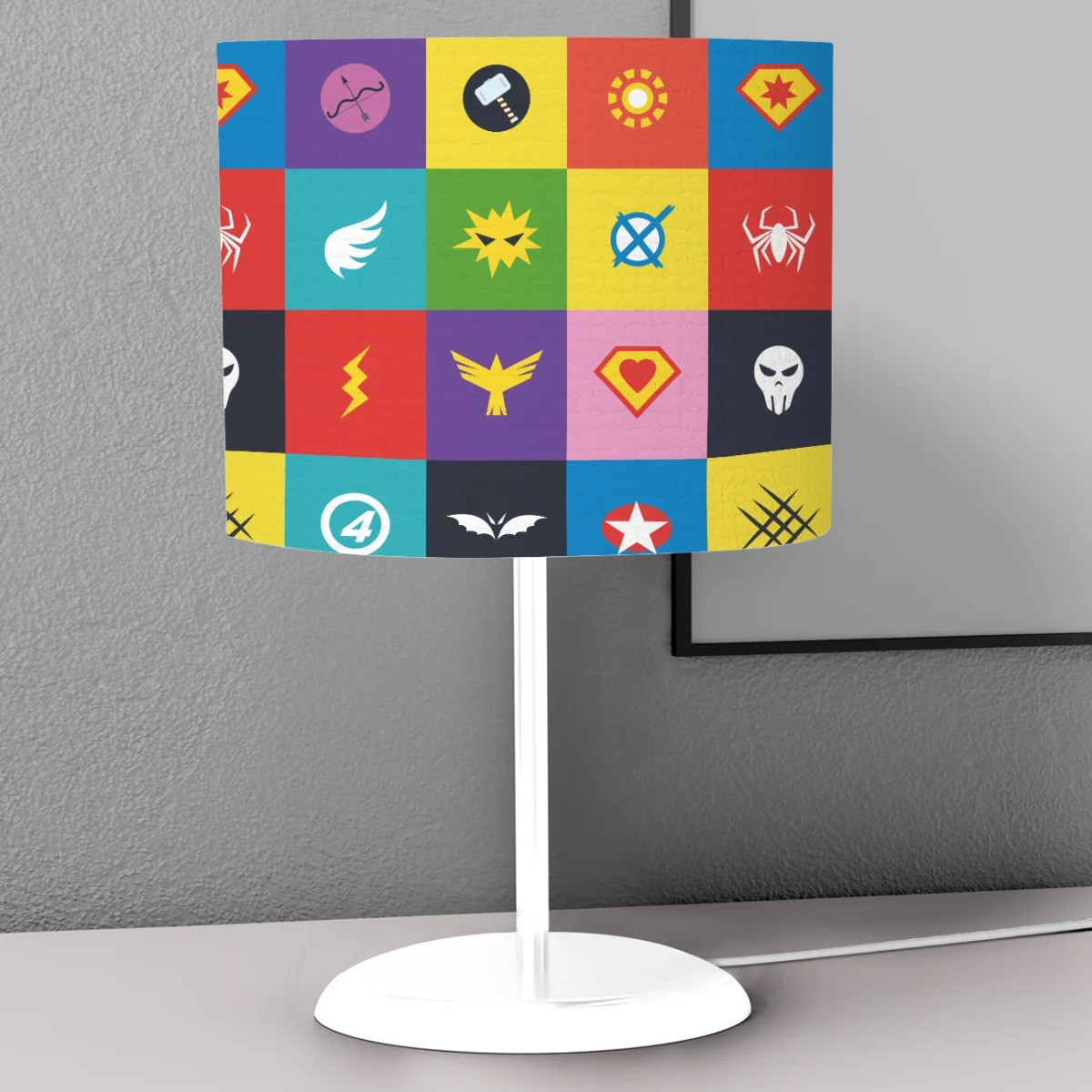 Süper Kahraman Abajur | Mavi maske, yıldız Desenli