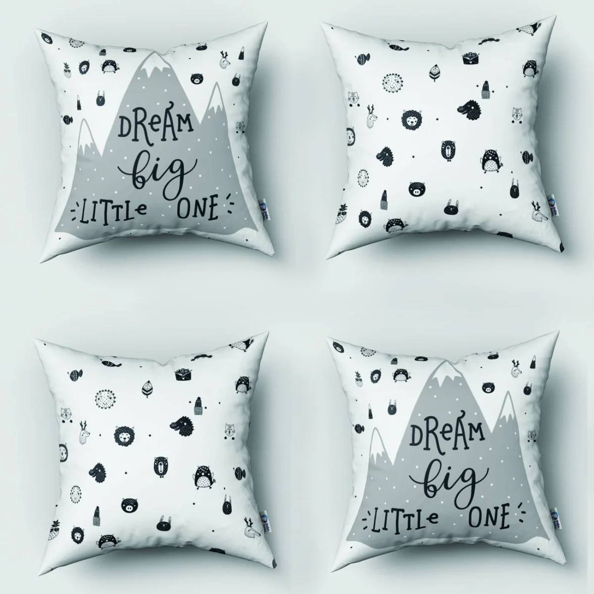 Orman Hayvanları, Dağlar 4lü Kırlent | Beyaz dağlar, kar taneleri Desenli