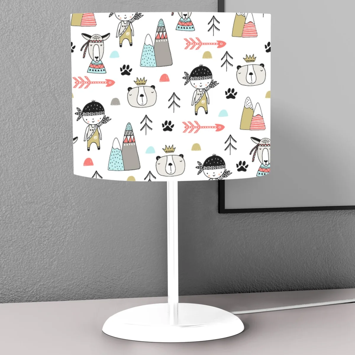 Kaşif ve Hayvanlar Abajur | Beyaz yıldız, ay Desenli