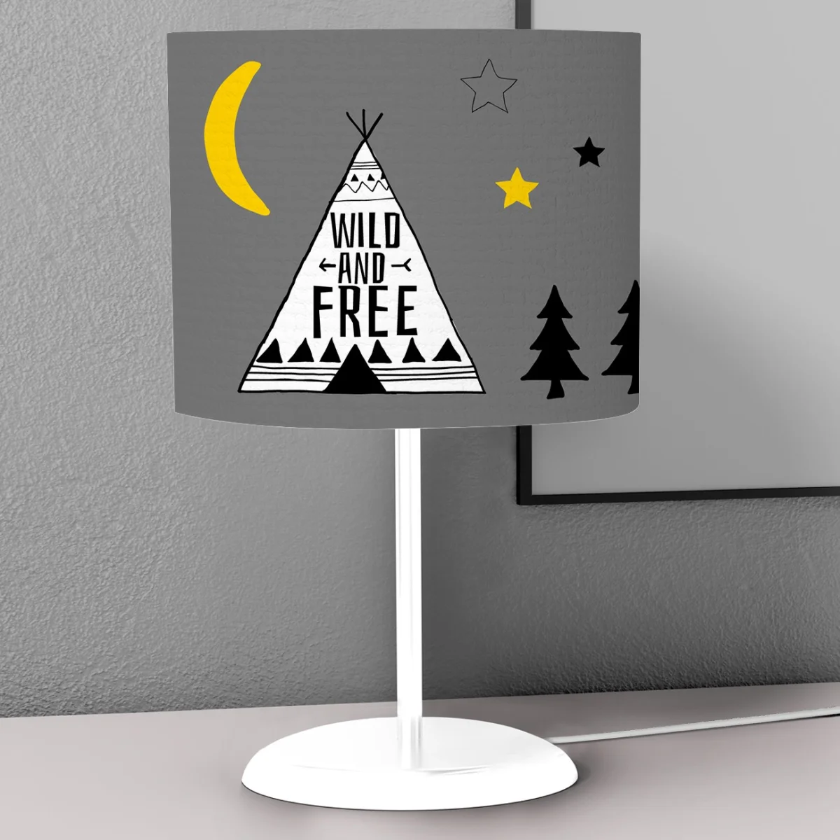 Tipi Çadırı, Doğa Abajur | Gri yıldız, ay Desenli