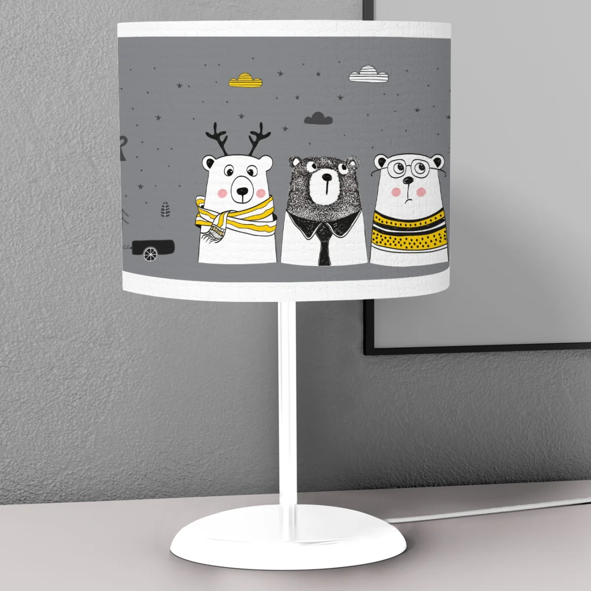 Orman Hayvanları ve Macera Abajur | Gri yol, ağaçlar Desenli