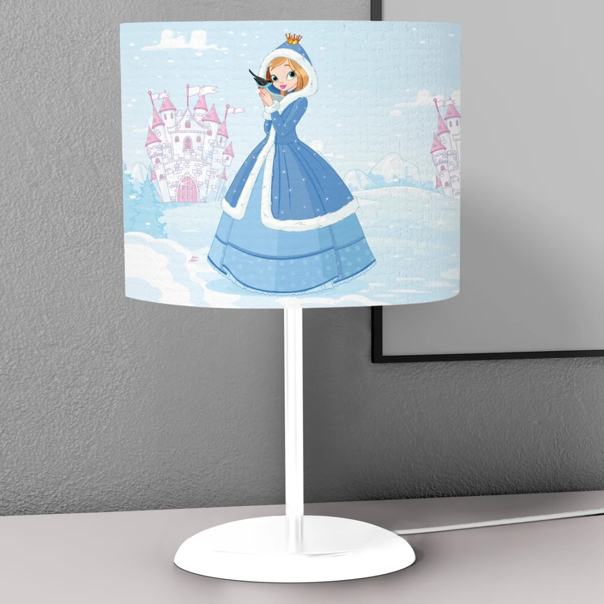 Prenses Abajur | Mavi kale, kuş Desenli