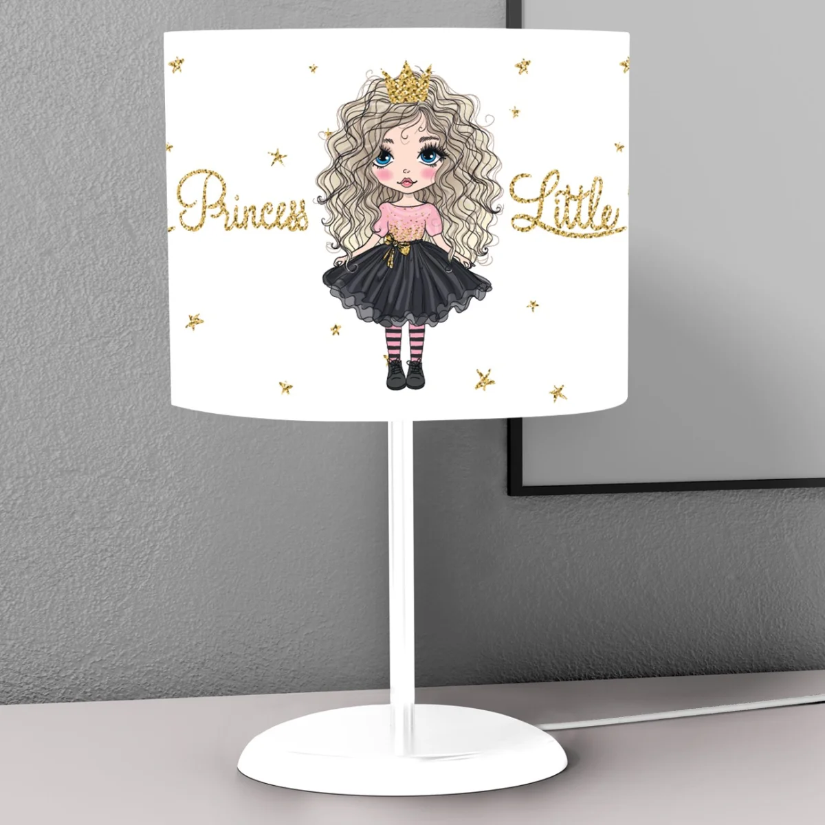 Prenses Abajur | Beyaz yıldız Desenli