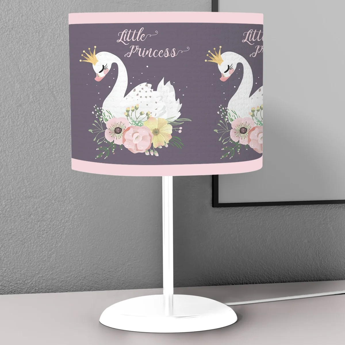 Kuğu Prenses Abajur | Mor taç, çiçekler Desenli