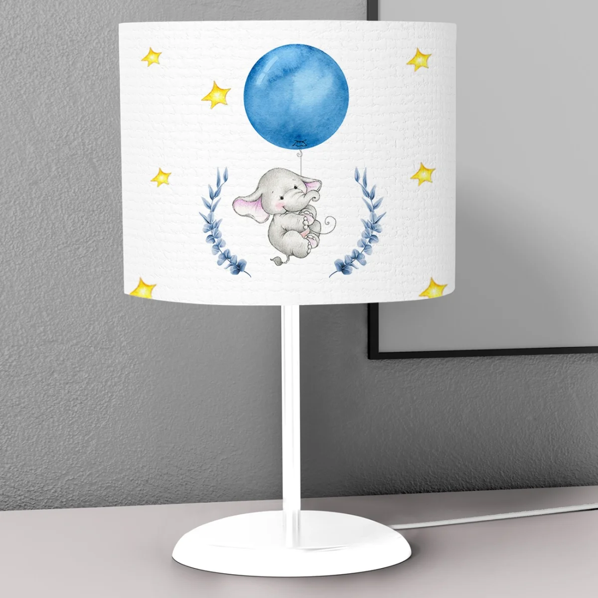 Fil Abajur | Beyaz yıldız, mavi balon Desenli